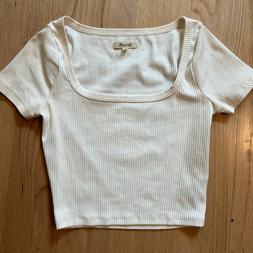 Madewell Cream Ribbed Crop T-Shirt